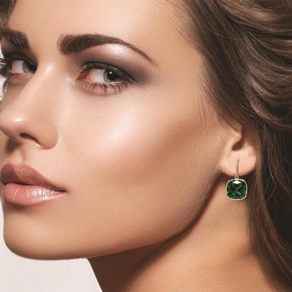 5.00 CTW Lab Grown Sapphire and Emerald Cushion Cut Drop Earrings Set - 14K Gold (2 Pairs)