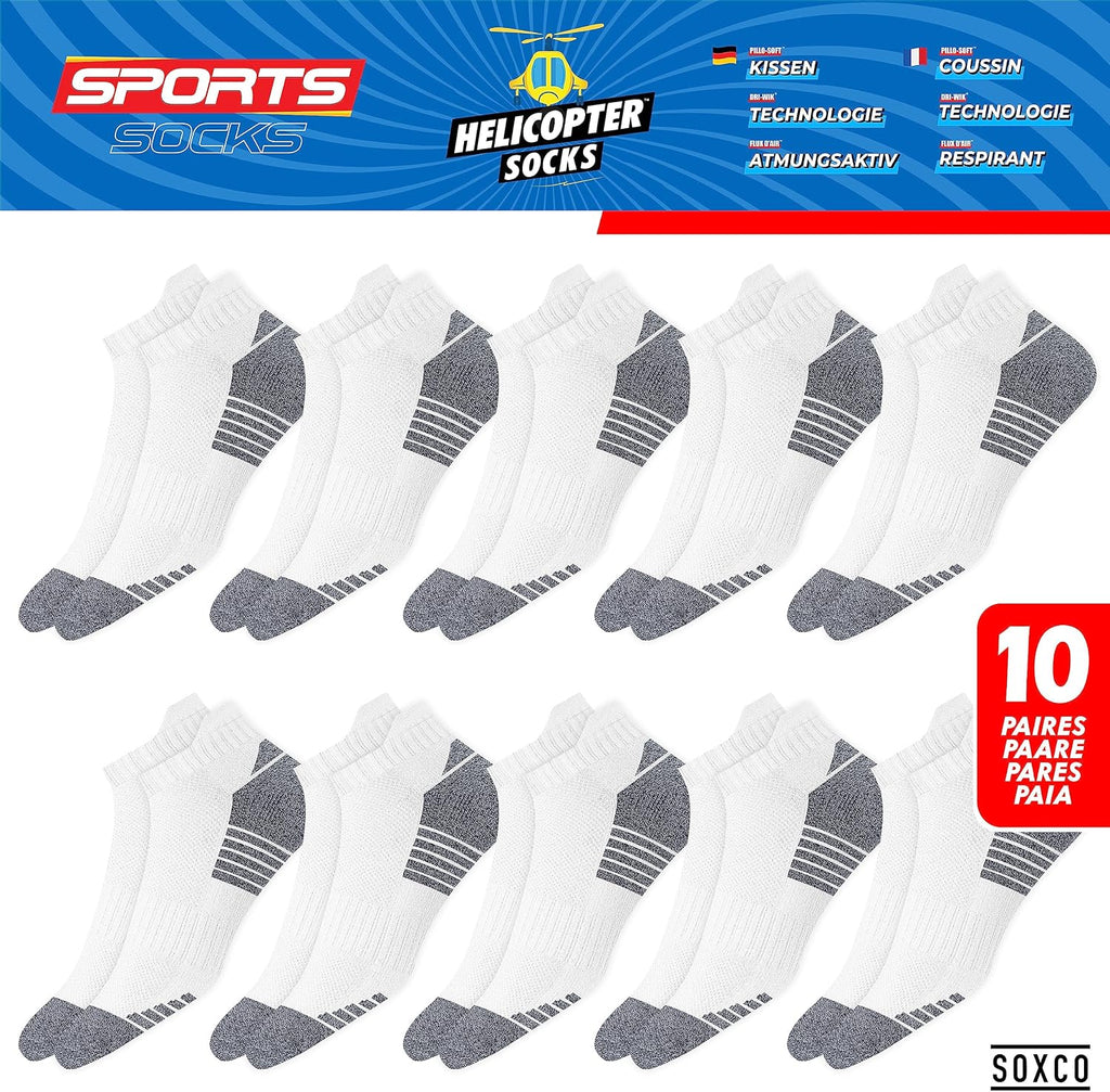 SOXCO Chaussettes Homme Femme Sport Socquettes Basses Courtes - Lot de 10 Paires