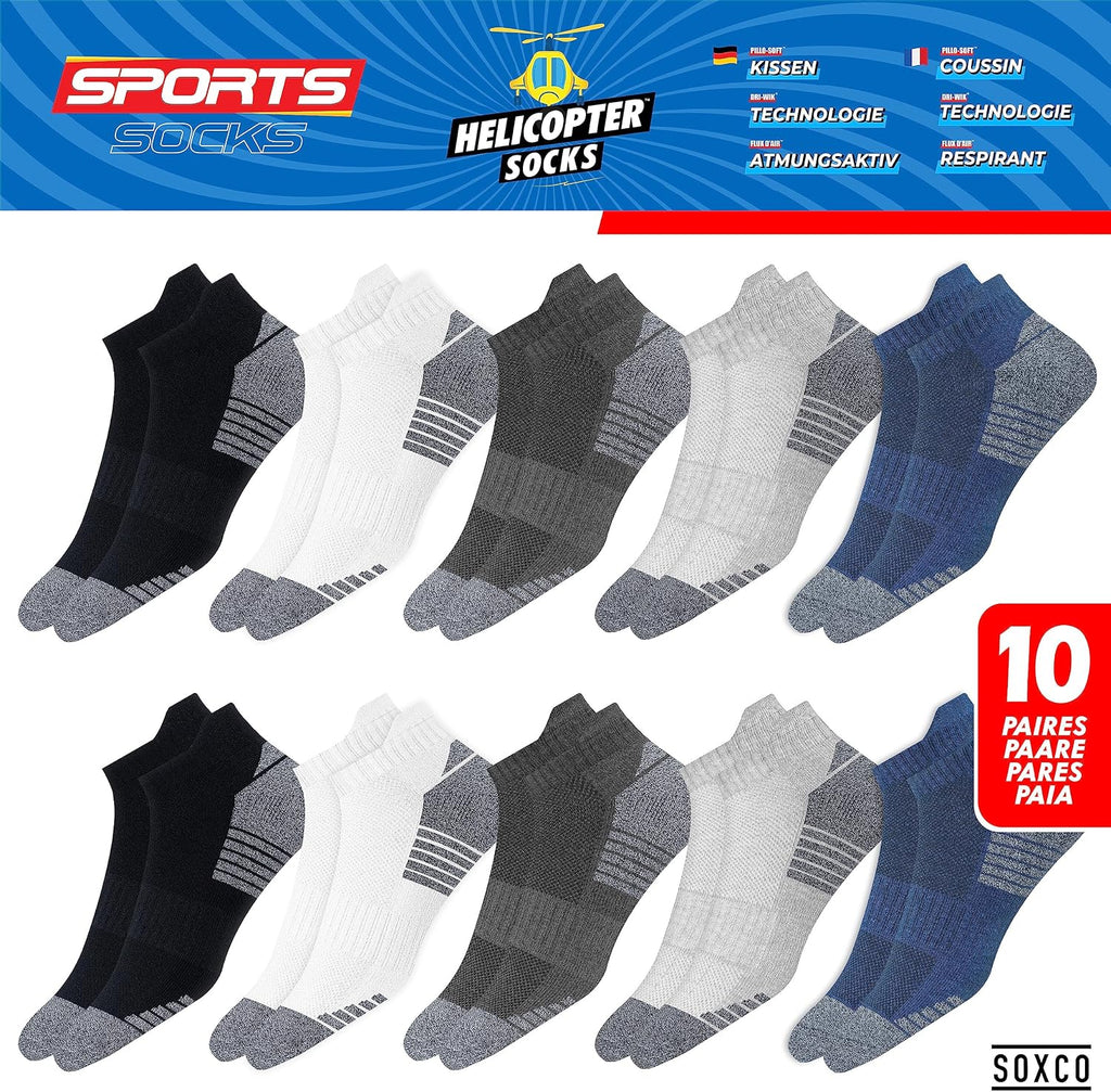 SOXCO Chaussettes Homme Femme Sport Socquettes Basses Courtes - Lot de 10 Paires