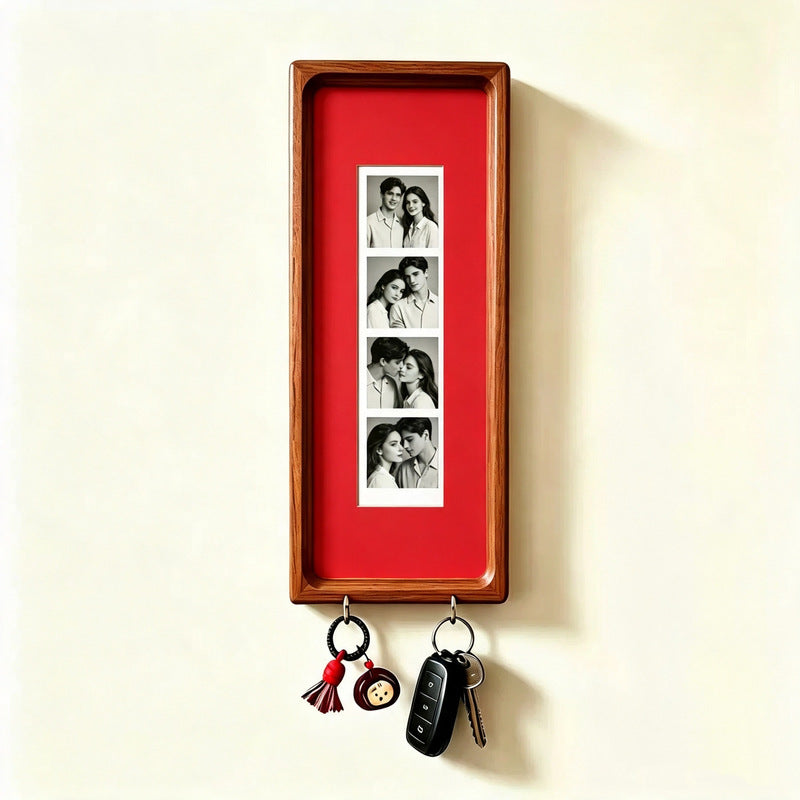 Cadre photo en bois pour couple avec porte-clés – Cadre photo mural, porte-clés à rayures vintage, cadeau d'anniversaire