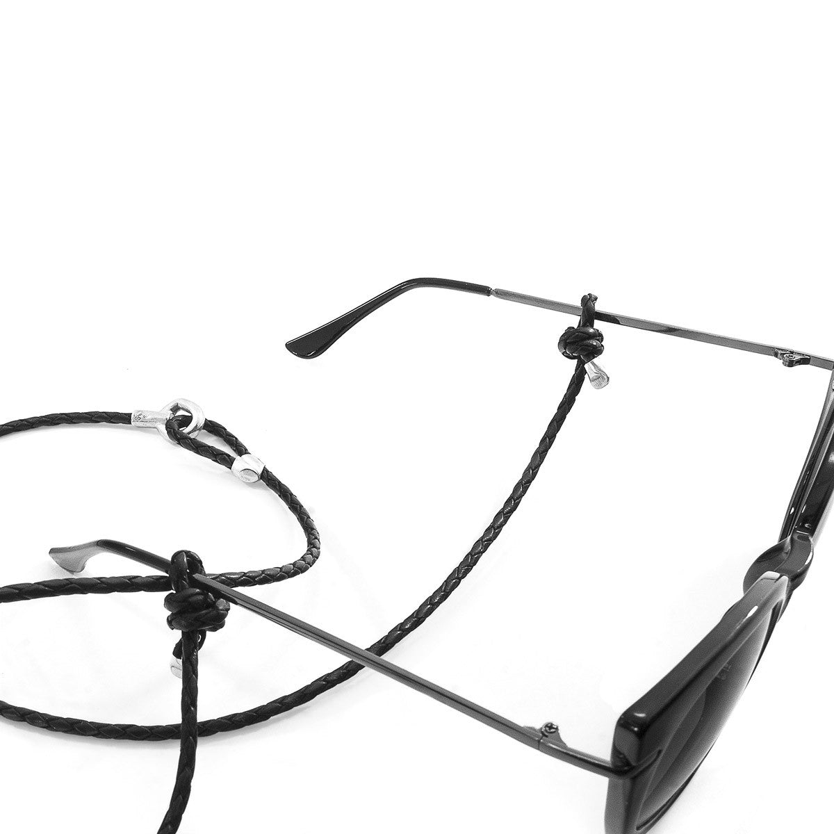 Coal Black Blake Silver and Braided Leather Eyewear Strap