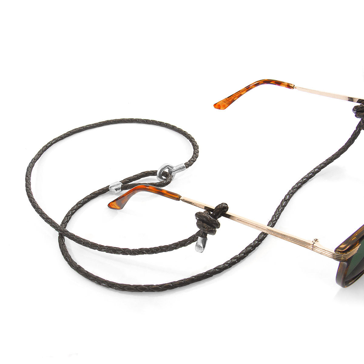 Dark Brown Blake Silver and Braided Leather Eyewear Strap