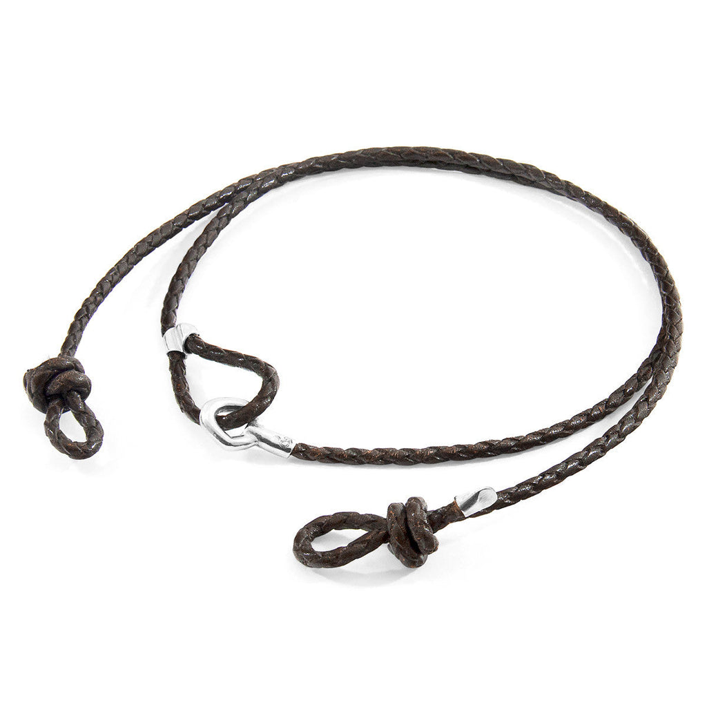 Dark Brown Blake Silver and Braided Leather Eyewear Strap