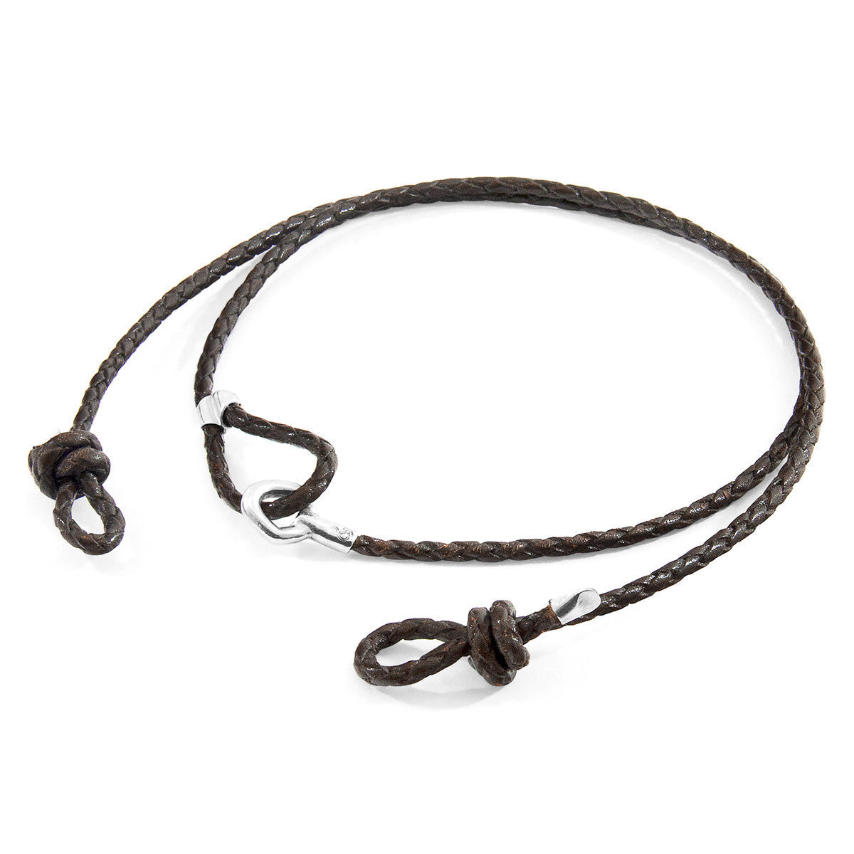 Dark Brown Blake Silver and Braided Leather Eyewear Strap