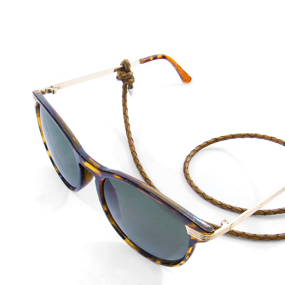Light Brown Blake Silver and Braided Leather Eyewear Strap