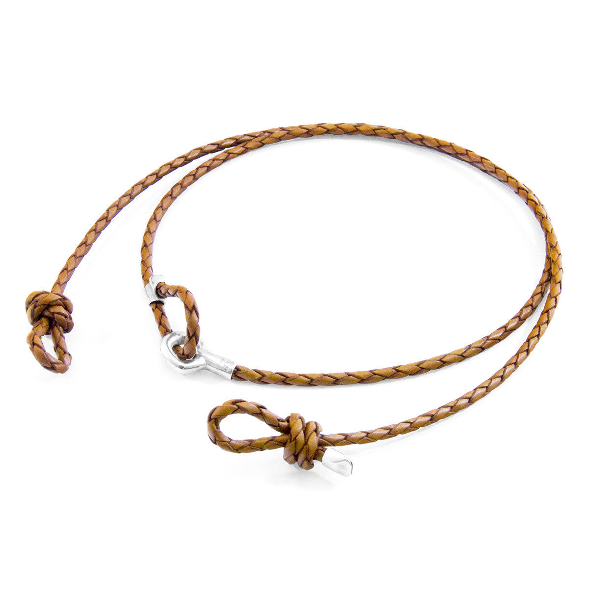 Light Brown Blake Silver and Braided Leather Eyewear Strap