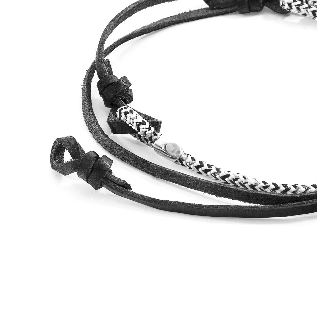 White Noir Conway Silver and Rope Eyewear Strap W/ Coal Black Flat Leather