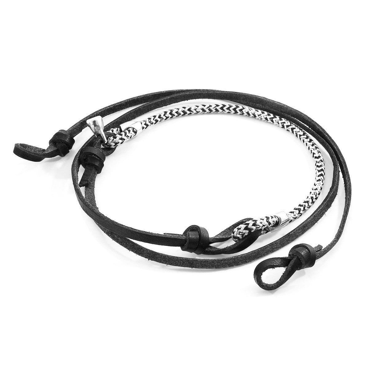 White Noir Conway Silver and Rope Eyewear Strap W/ Coal Black Flat Leather