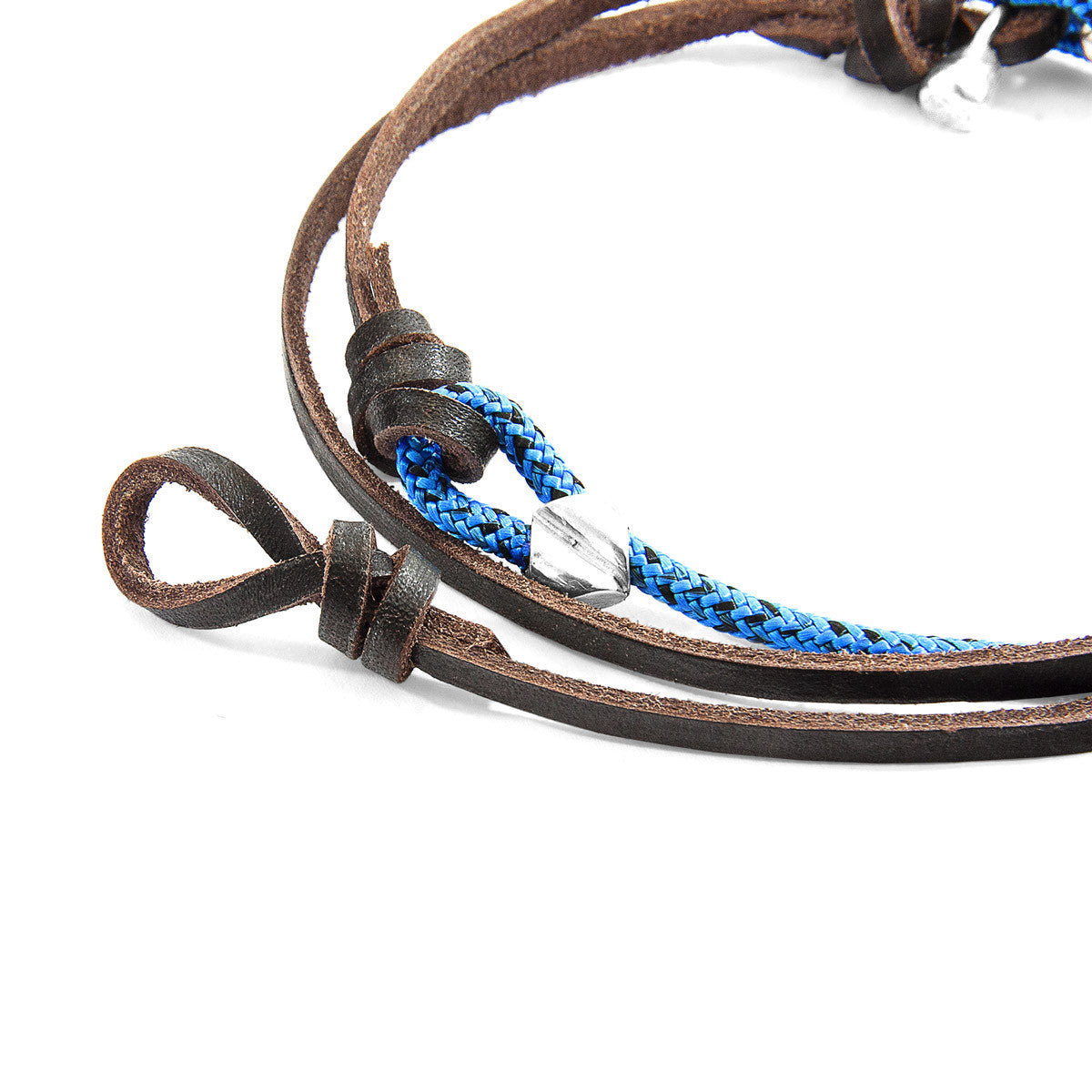 Blue Noir Conway Silver and Rope Eyewear Strap W/ Dark Brown Flat Leather