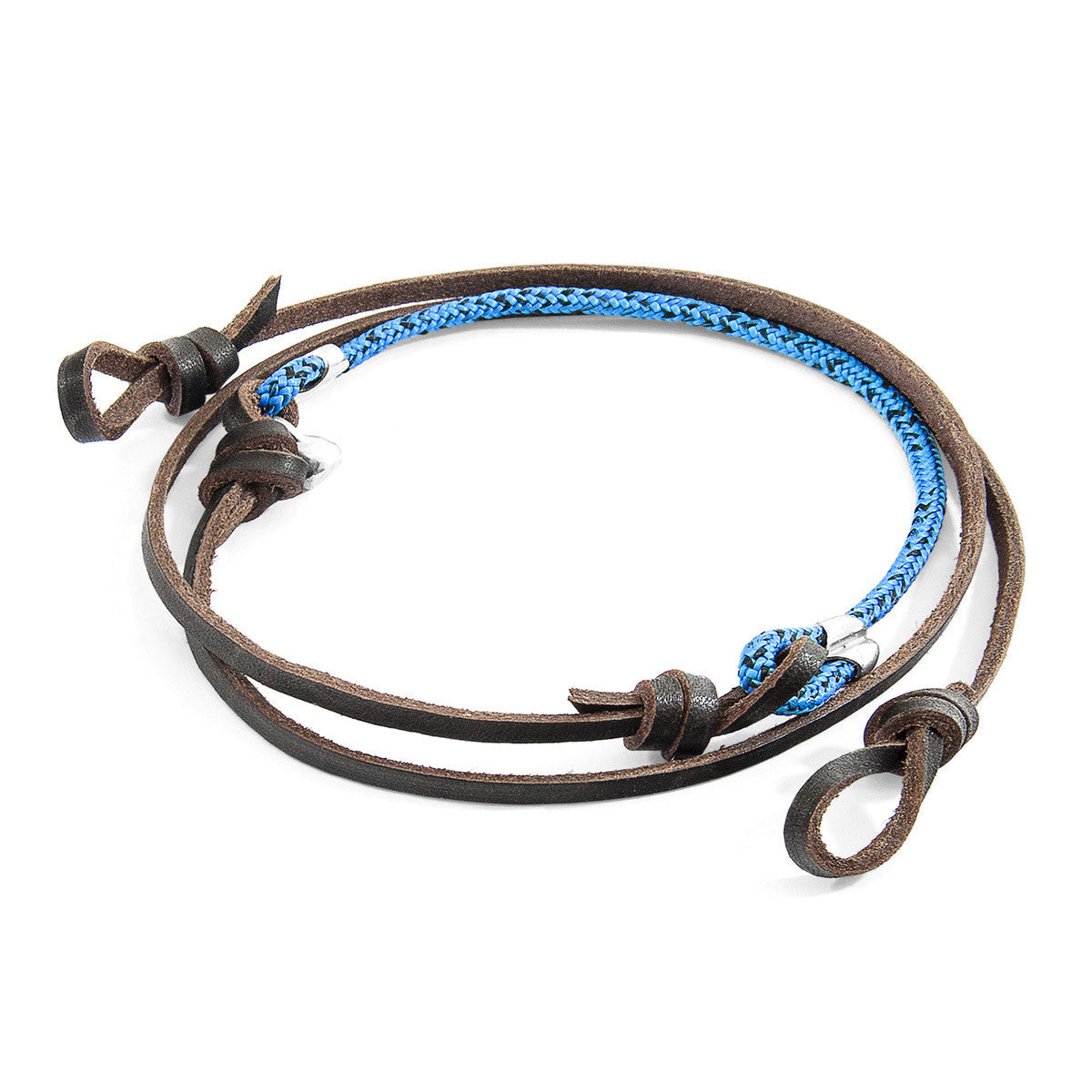 Blue Noir Conway Silver and Rope Eyewear Strap W/ Dark Brown Flat Leather