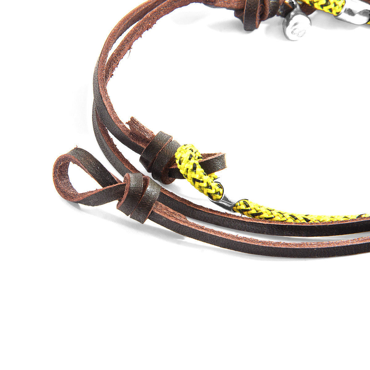Yellow Noir Conway Silver and Rope Eyewear Strap W/ Dark Brown Flat Leather