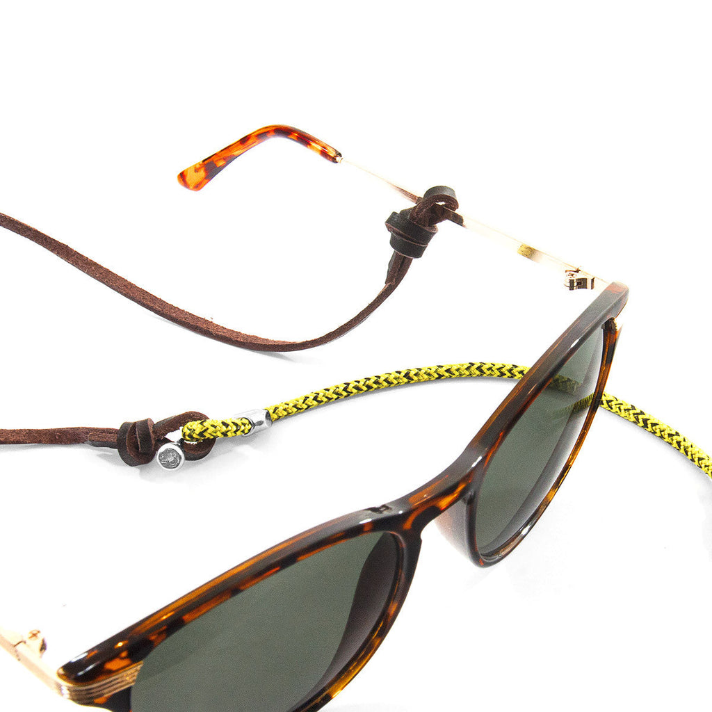 Yellow Noir Conway Silver and Rope Eyewear Strap W/ Dark Brown Flat Leather