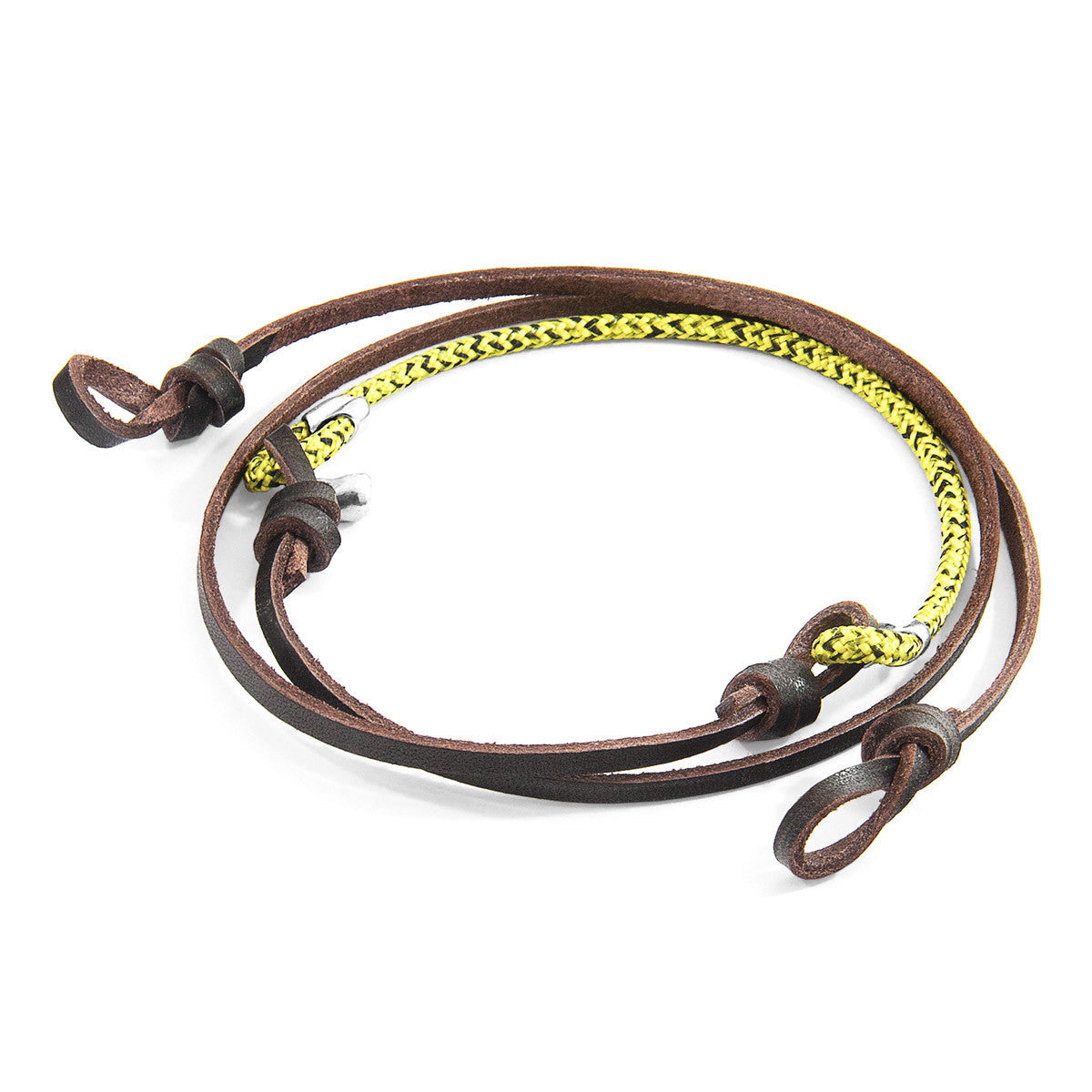 Yellow Noir Conway Silver and Rope Eyewear Strap W/ Dark Brown Flat Leather