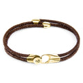 Pulsera Conway en oro amarillo de 9 quilates y piel de raya, color marrón moca