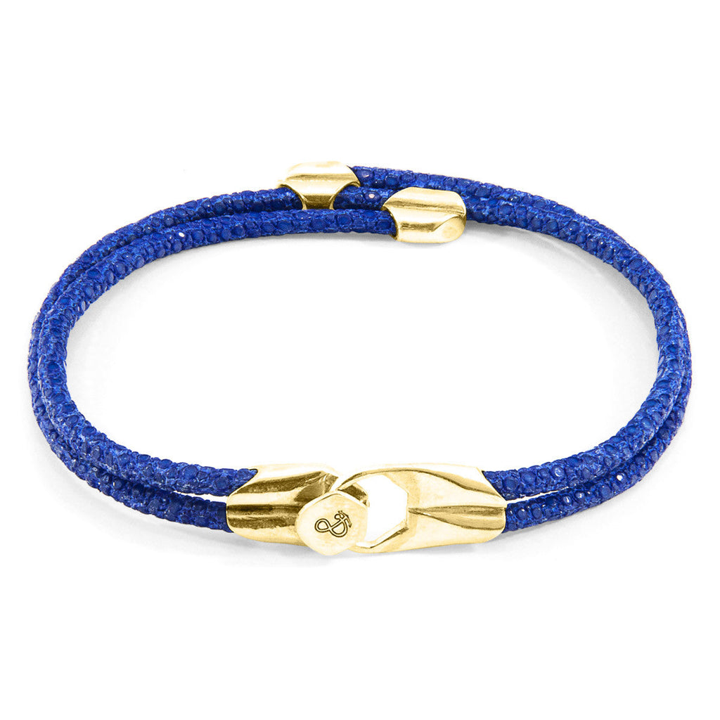 Pulsera Conway en oro amarillo de 9 quilates y piel de raya en color azul Azure