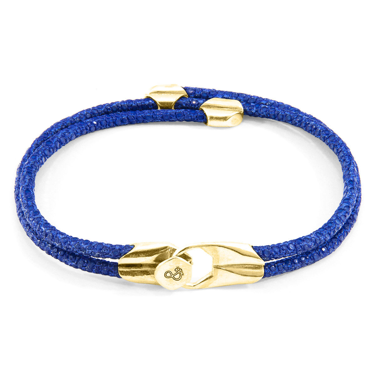 Pulsera Conway en oro amarillo de 9 quilates y piel de raya en color azul Azure