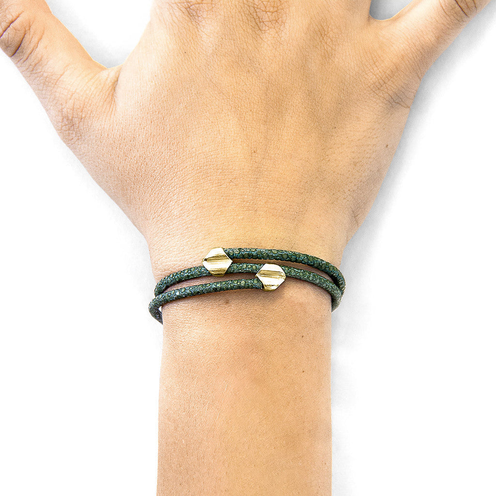 Racing Green Conway 9ct Yellow Gold and Stingray Leather Bracelet