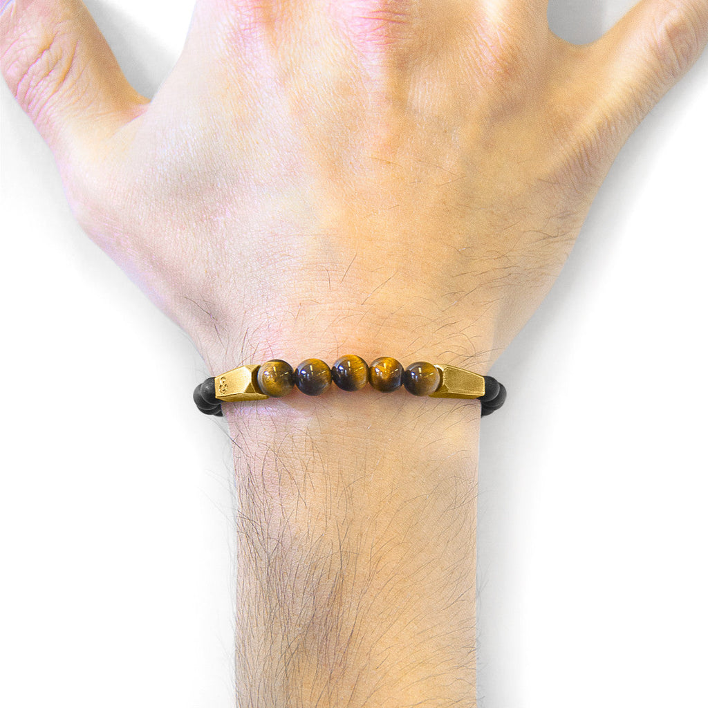 Brown Tigers Eye Hukou 9ct Yellow Gold and Stone Bracelet