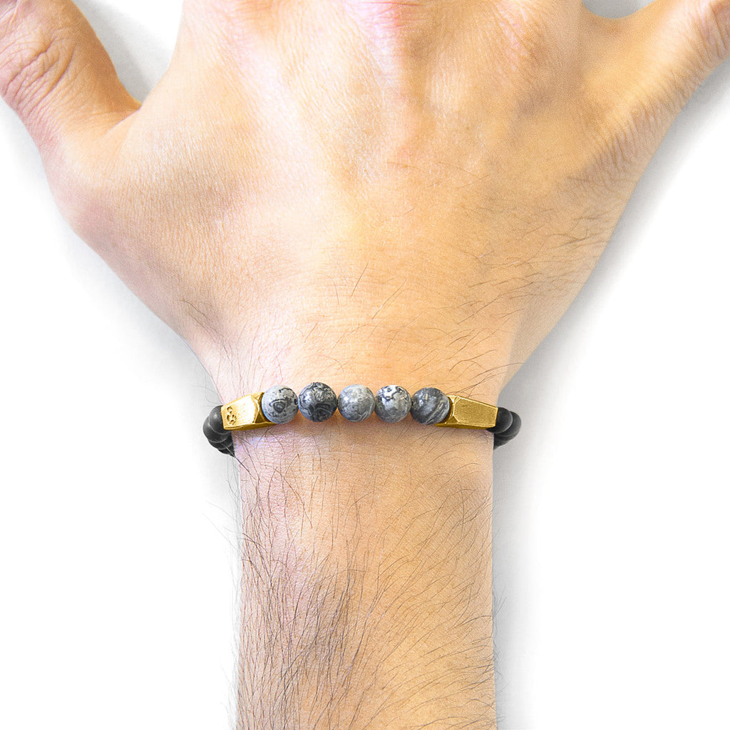 Grey Jasper Hukou 9ct Yellow Gold and Stone Bracelet