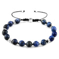 Pulsera de macramé con cuentas de piedra sodalita azul y plata Agaya