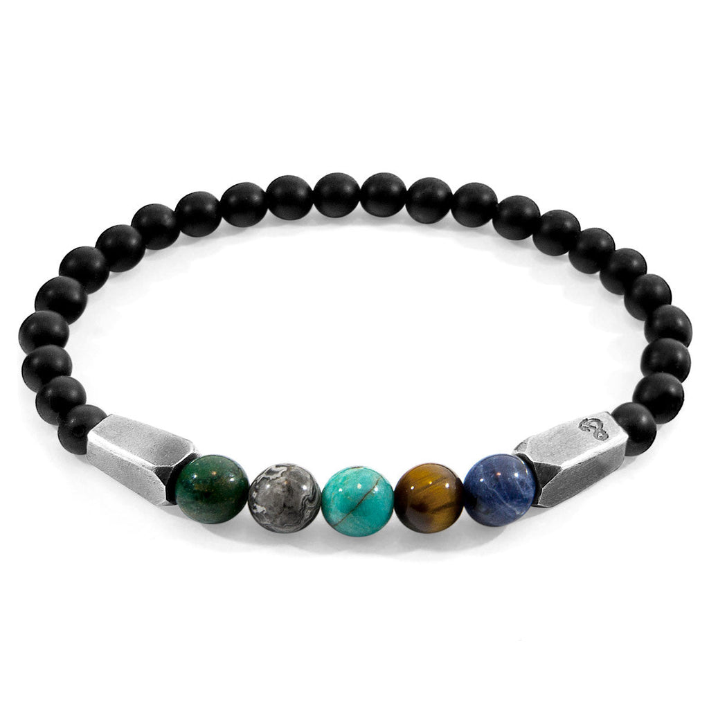 Pulsera de plata y piedra Hukou con gemas multicolores