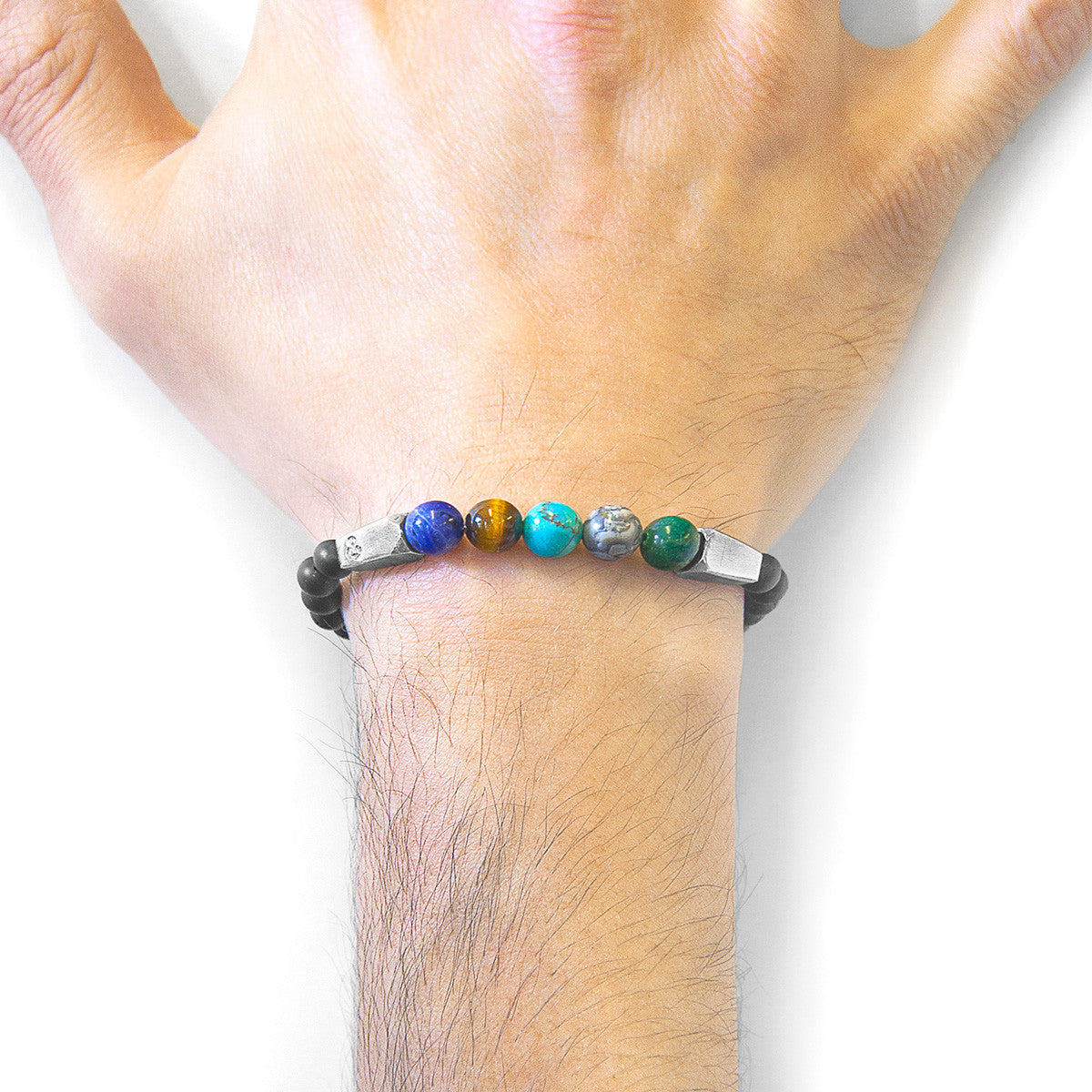 Pulsera de plata y piedra Hukou con gemas multicolores