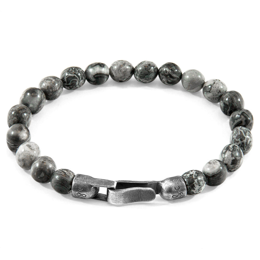 Pulsera de cuentas de piedra y plata Nachi con jaspe gris