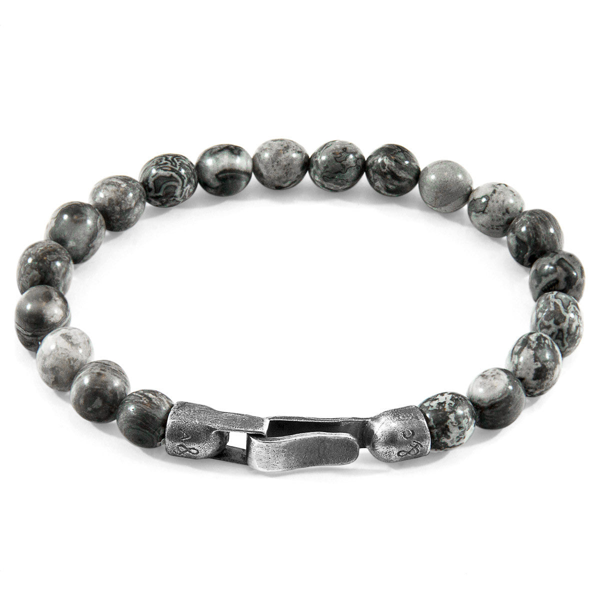 Pulsera de cuentas de piedra y plata Nachi con jaspe gris