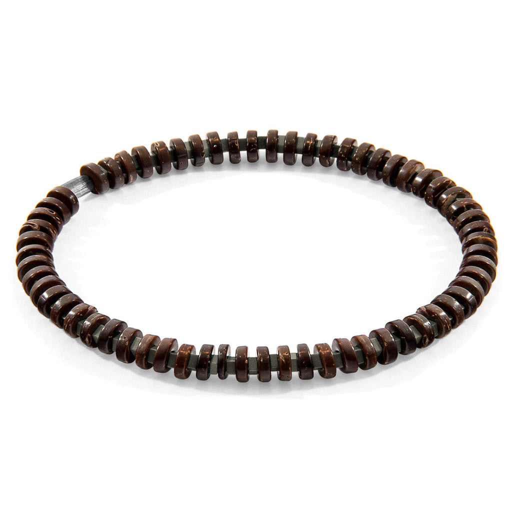 Grey Agate and Brown Coconut Shell Adam Silver and Stone SKINNY Bracelet