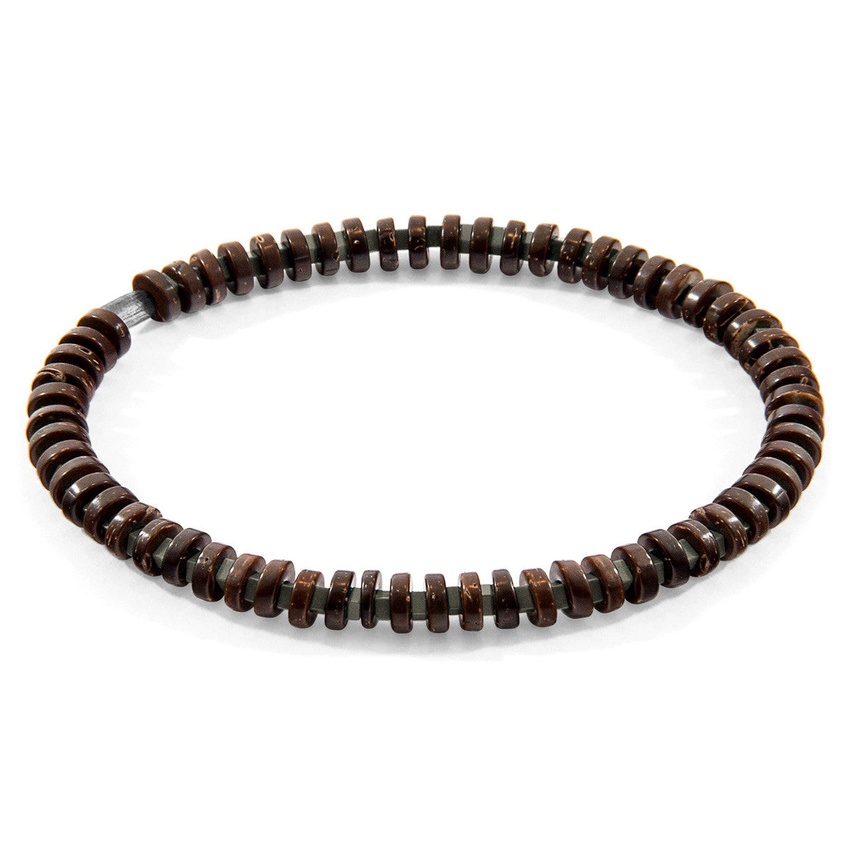 Grey Agate and Brown Coconut Shell Adam Silver and Stone SKINNY Bracelet