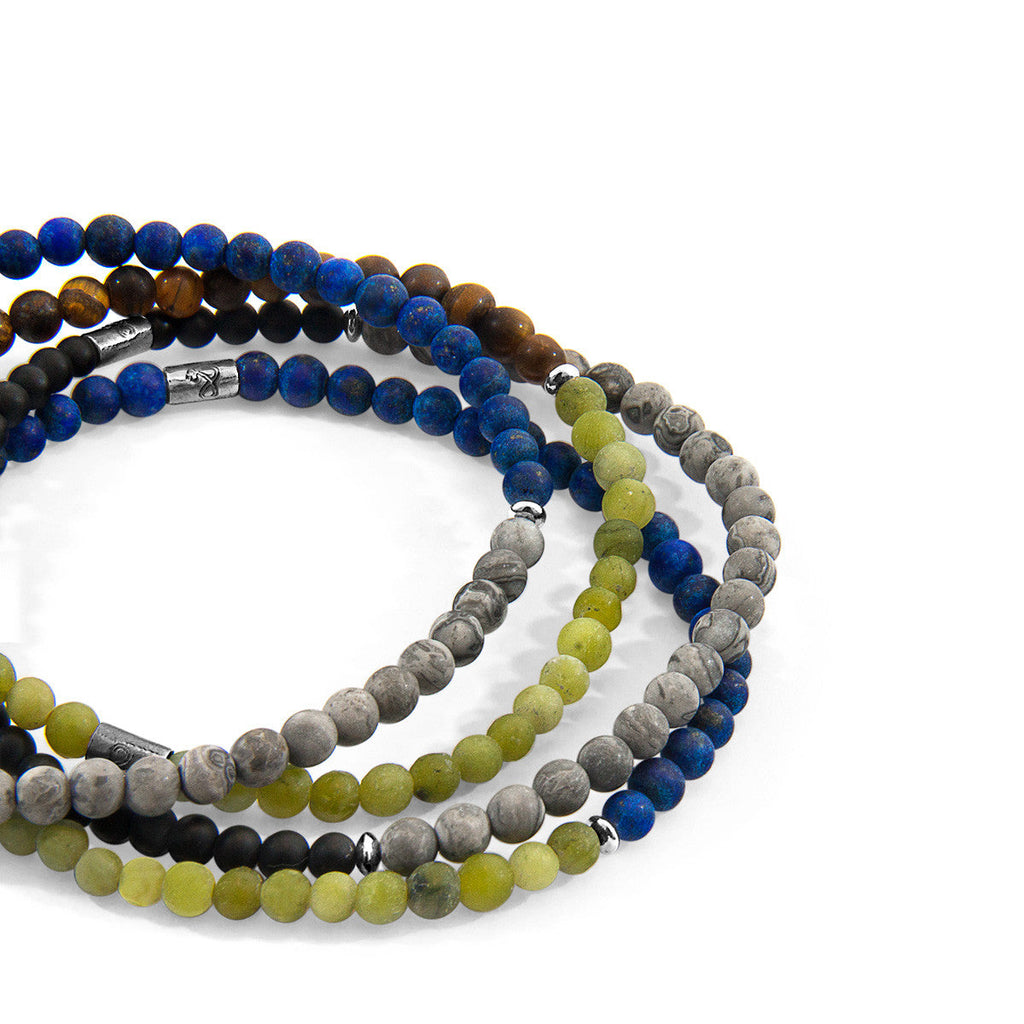 Green Jade and Blue Sodalite Alexander Silver and Stone SKINNY Bracelet