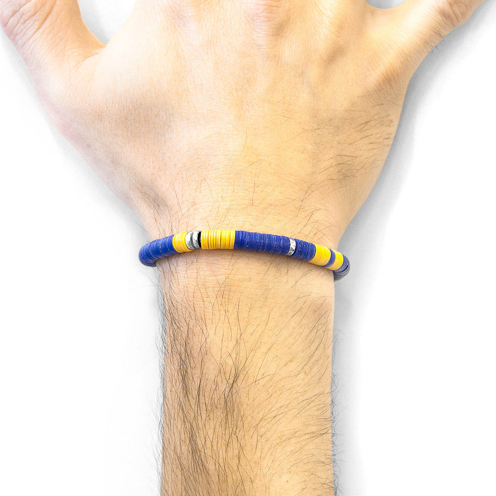 Pulsera de disco de vinilo y plata de Malawi azul