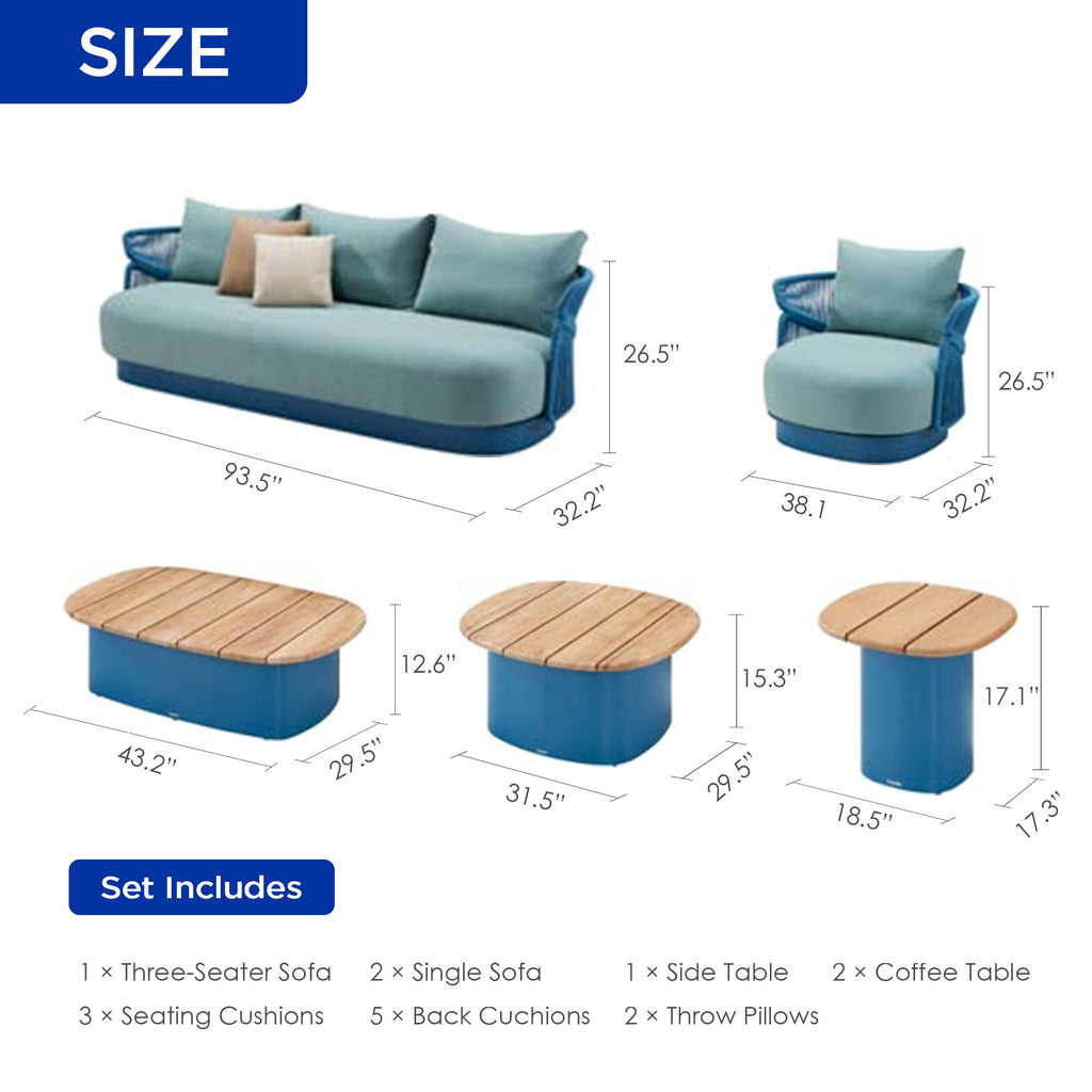 HIGOLD Aio 5-Seater Teak Outdoor Conversation Sofa Set With 8 Inch Thickness Cushions