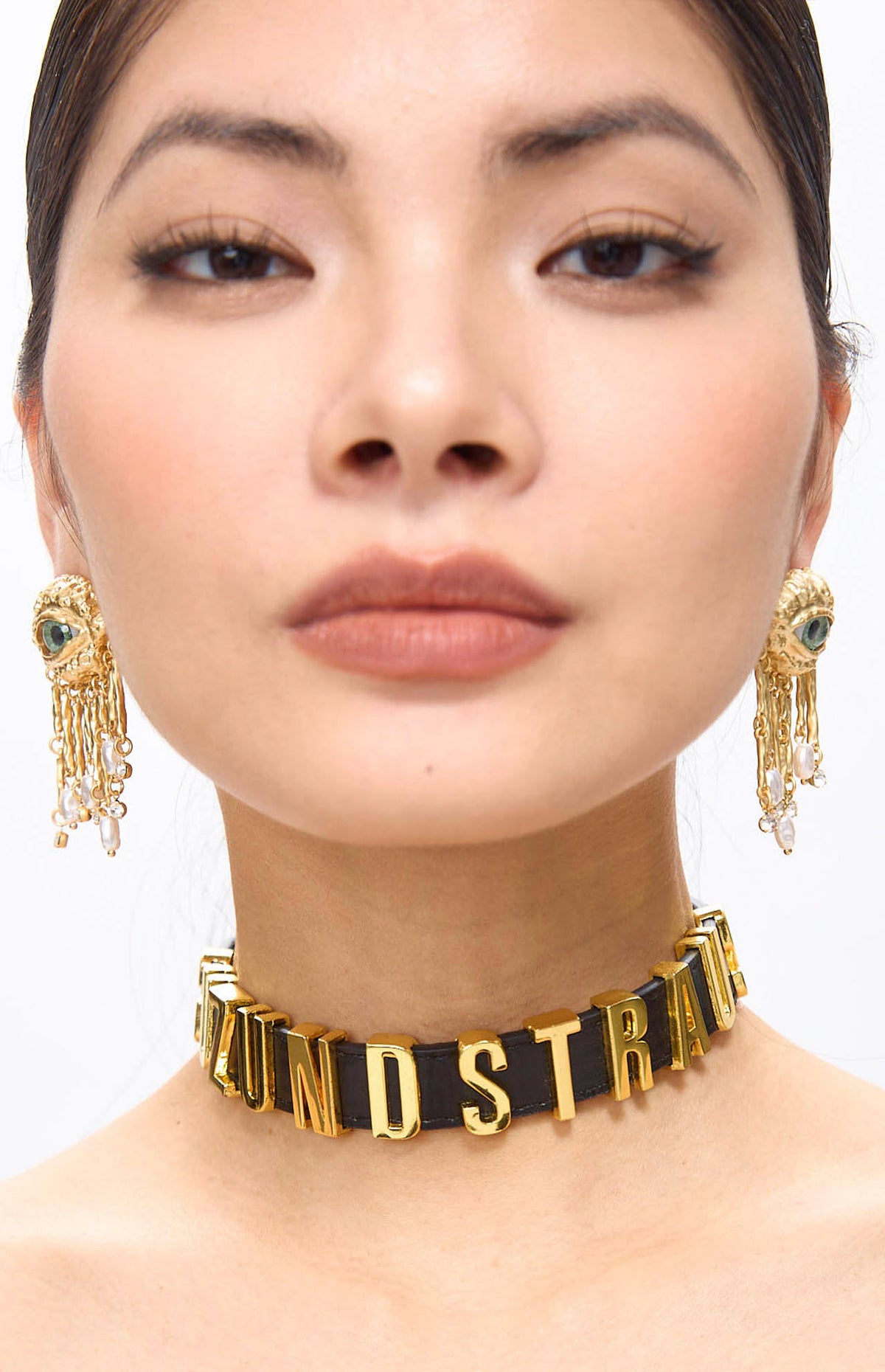 Anata Eye Baroque Pearl Golden Fringe Earrings