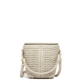 Woven Leather Bucket Bag Quilted Grayish Beige Crossbody Purse Women's Handbag