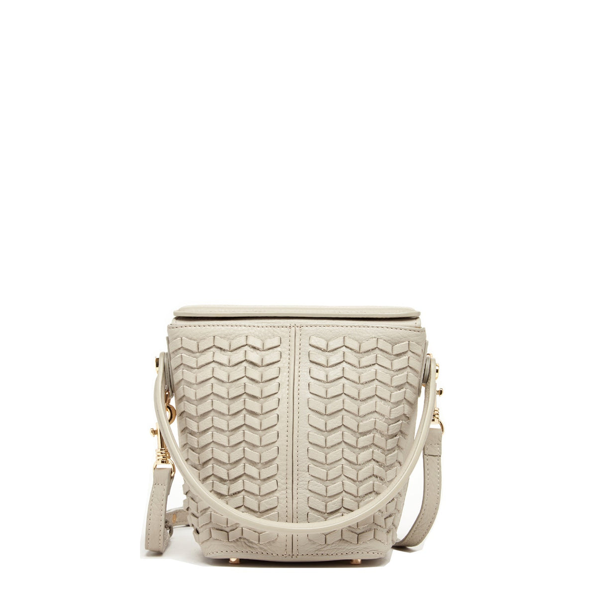 Woven Leather Bucket Bag Quilted Grayish Beige Crossbody Purse Women's Handbag