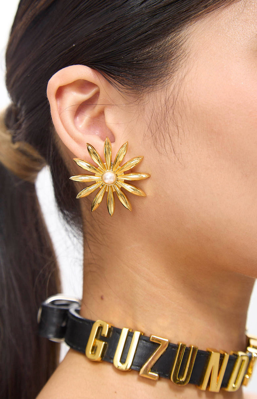 Pendientes vintage dorados de clip Astra Flower