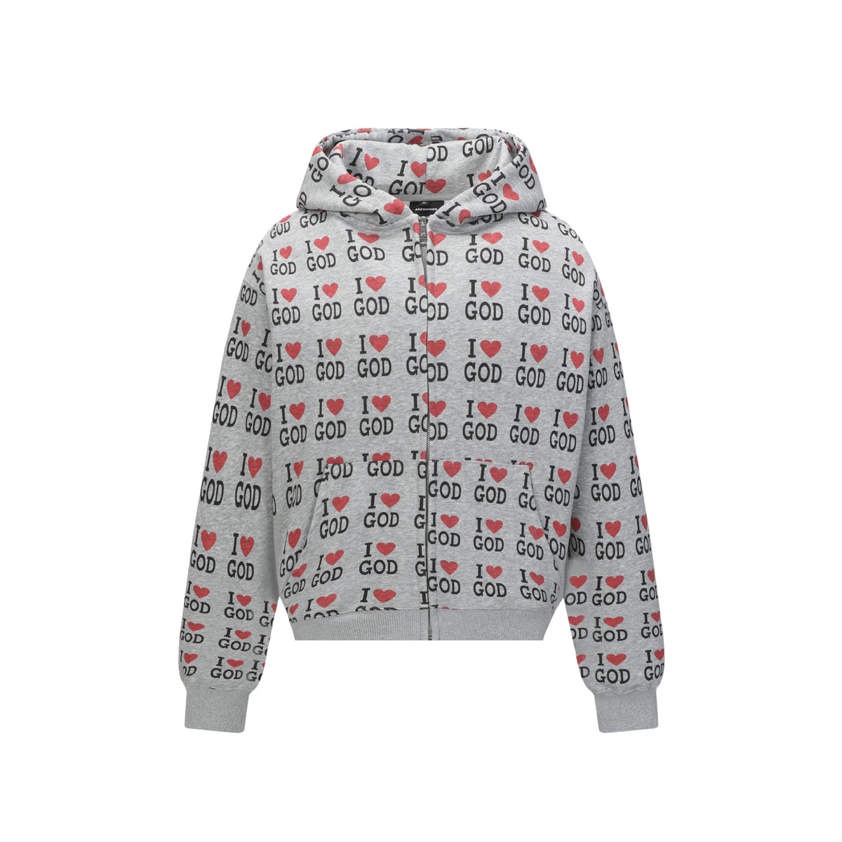 Sweat-shirt zippé à capuche avec imprimé cœurs et lettres sur toute la surface