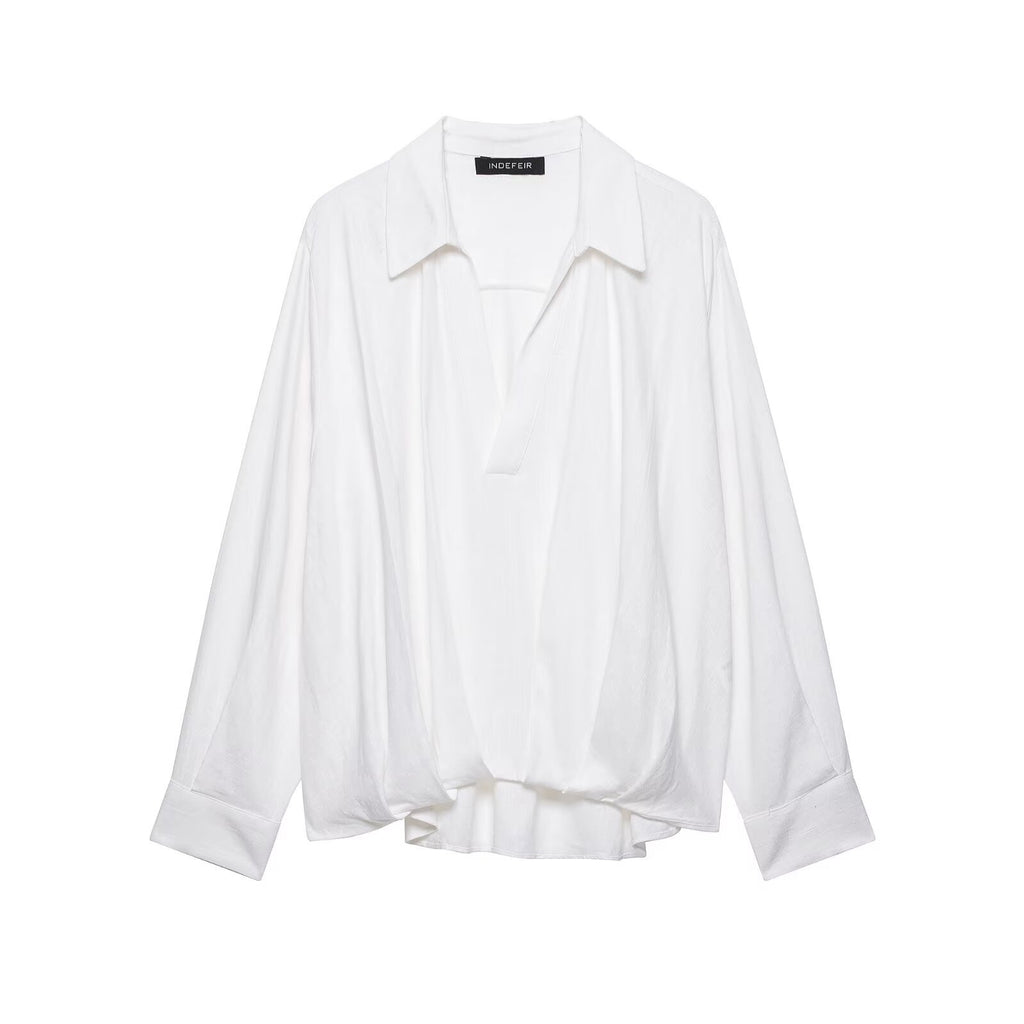 Camisa de manga larga de mezcla de lino para mujer Pong hem