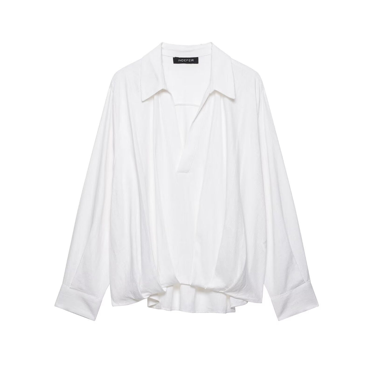 Camisa de manga larga de mezcla de lino para mujer Pong hem