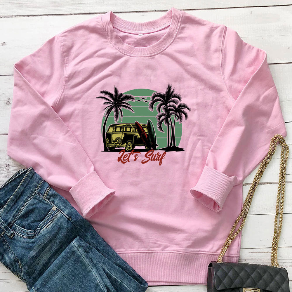 Sudadera holgada de cuello redondo con estampado de autobús