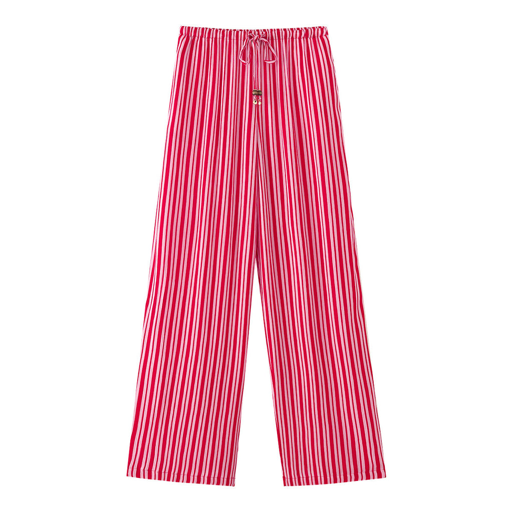 Ensemble chemise à manches courtes avec bordure roulottée et pantalon long pour femme