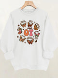 Sudadera de felpa con cuello redondo y estampado de mariposa