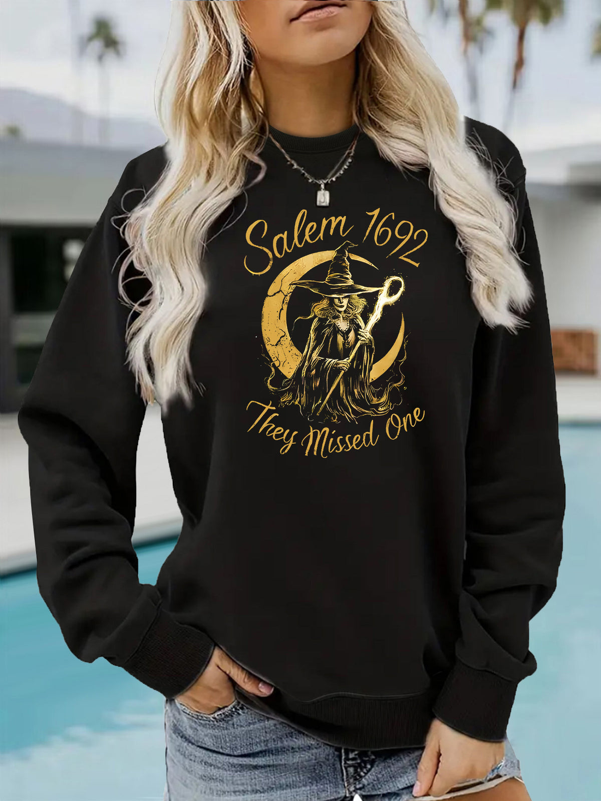 Printed round neck fleece hoodie
