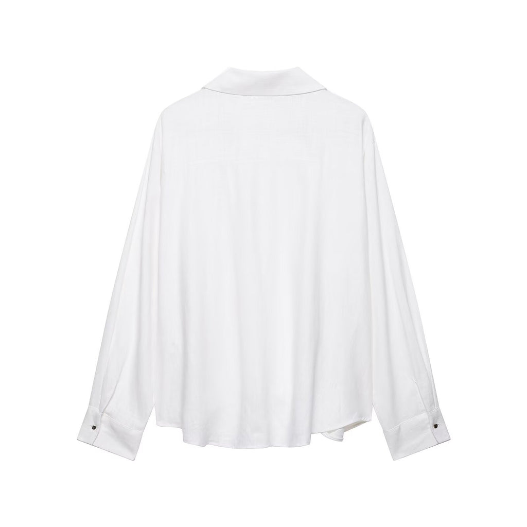 Camisa de manga larga de mezcla de lino para mujer Pong hem