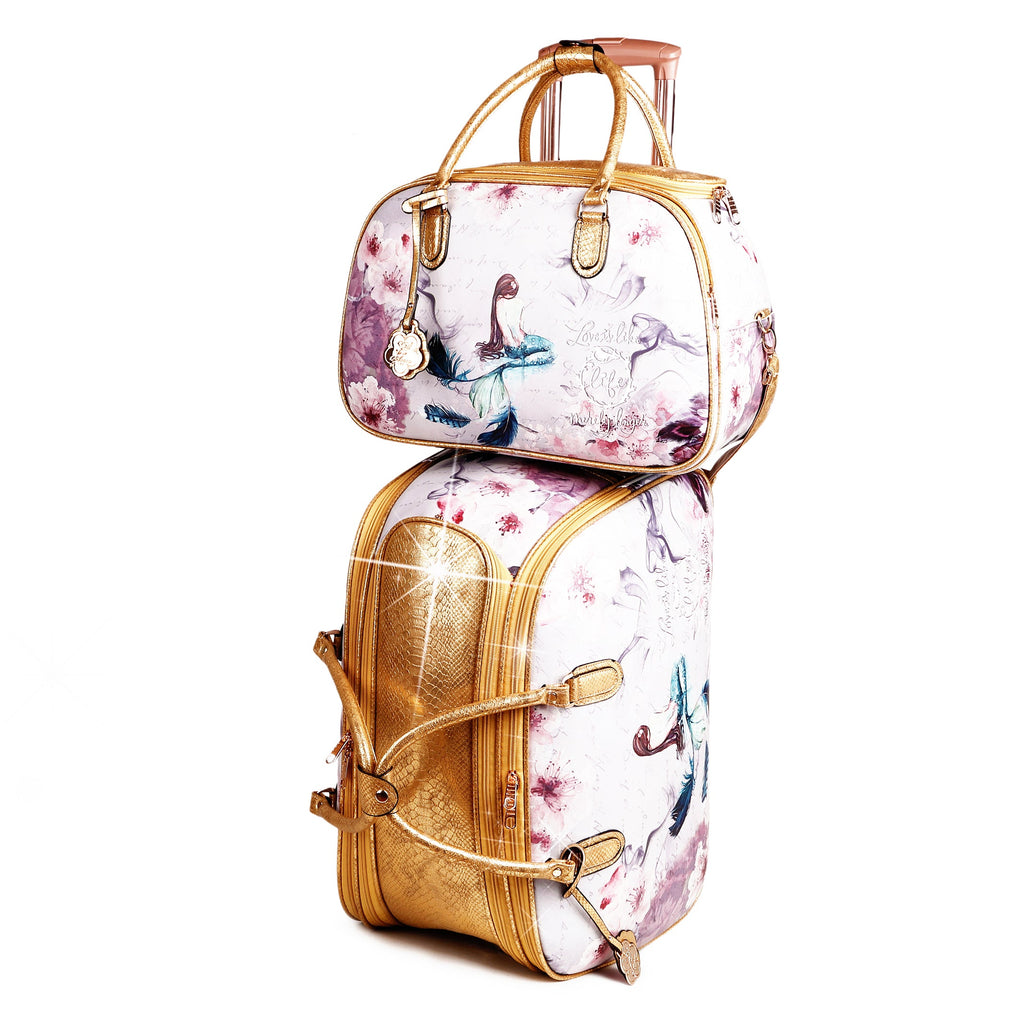 Arosa Elegant Floral Wheeled Travel Set[2pcs Duffel Bag]