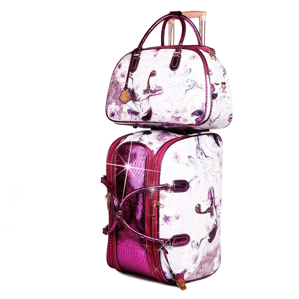 Arosa Elegant Floral Wheeled Travel Set[2pcs Duffel Bag]