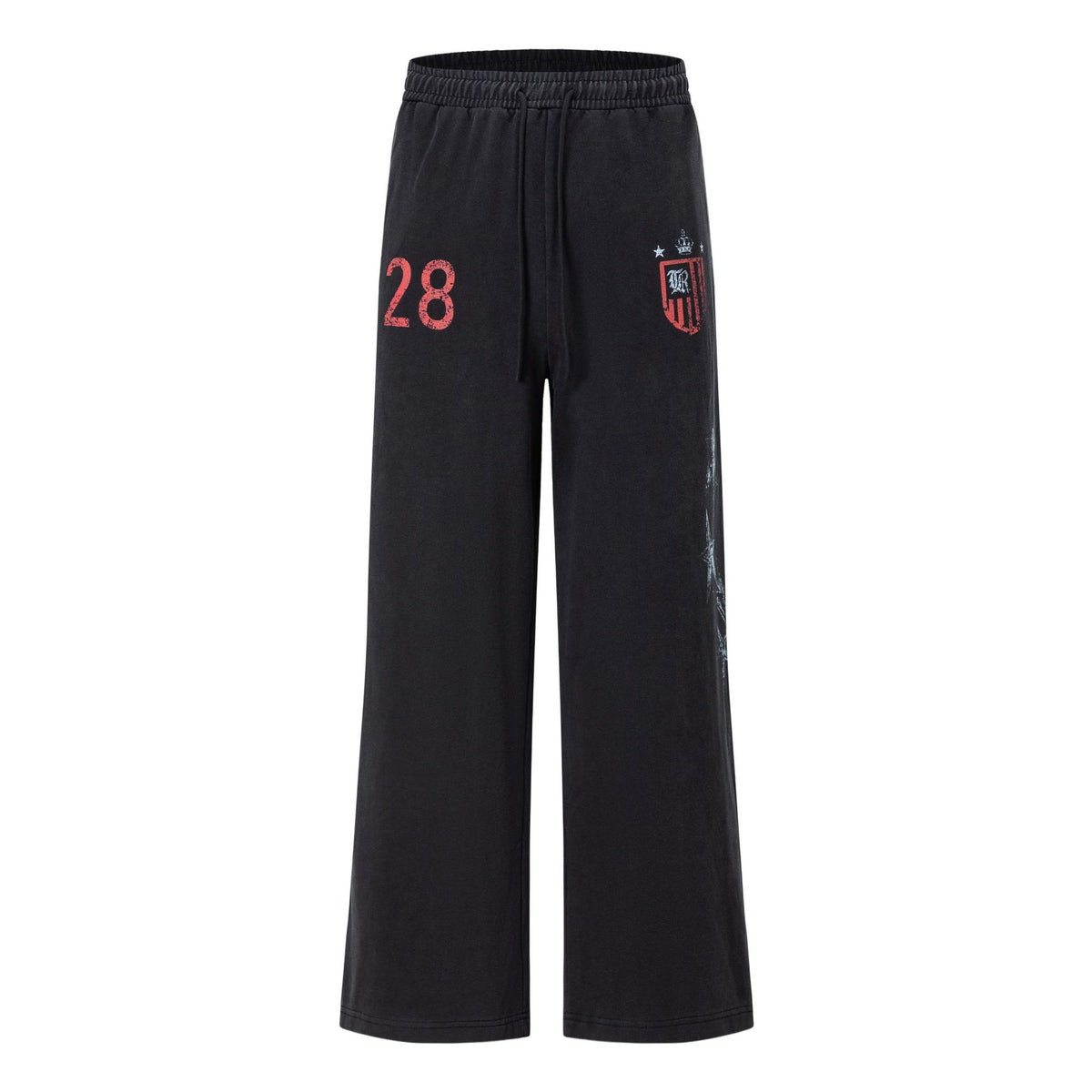 Pantalones de chándal de corte recto, holgados, con efecto lavado y desgastado, con insignia