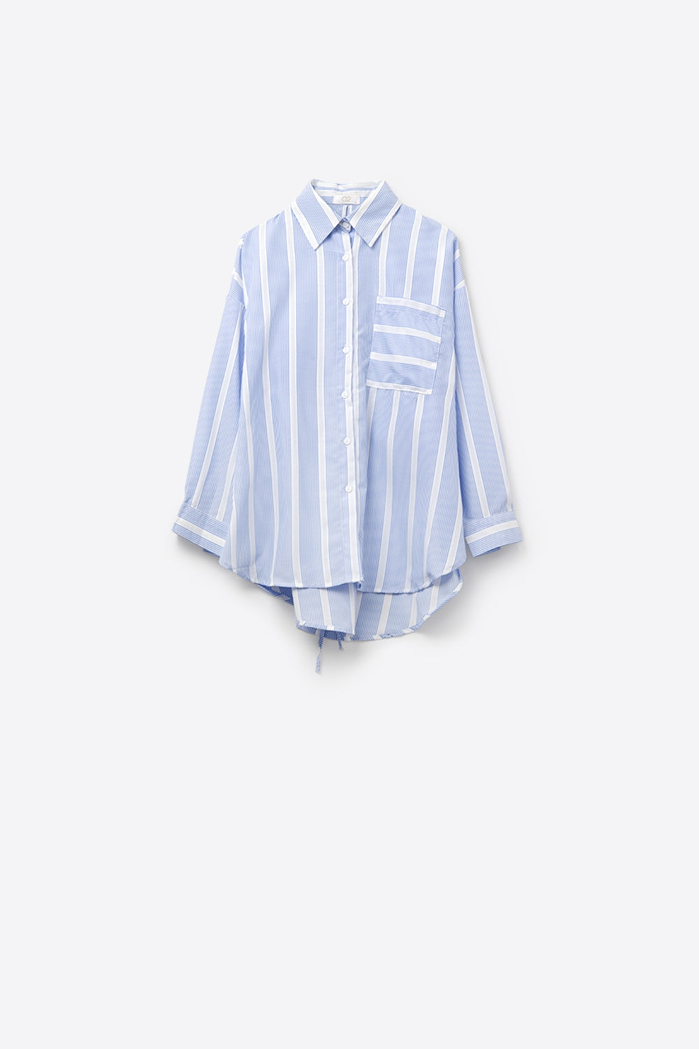 Blue and White Relaxed Fit Striped Shirt Tie at the Back
