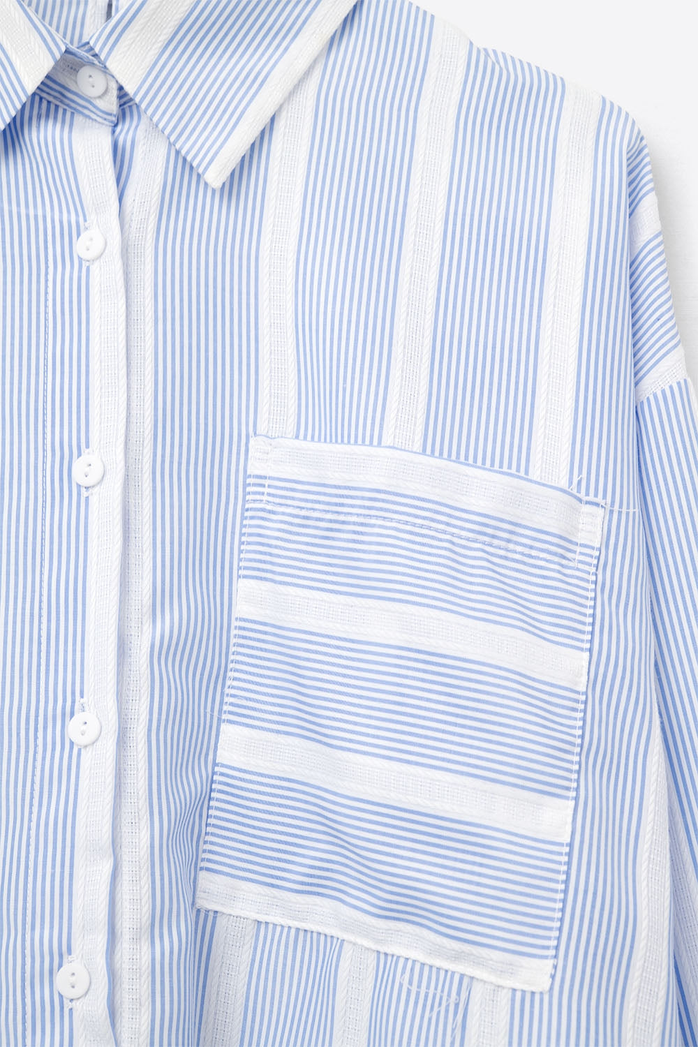 Blue and White Relaxed Fit Striped Shirt Tie at the Back